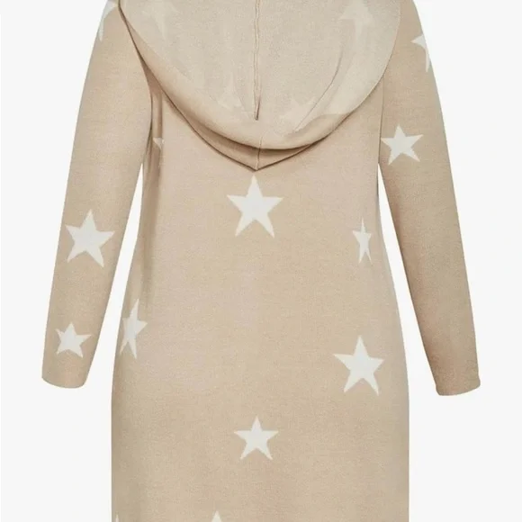 Splendid Scarlett Hooded Cardigan • Tan w/ Cream Stars • Open Front • NWT Small - Picture 3 of 5